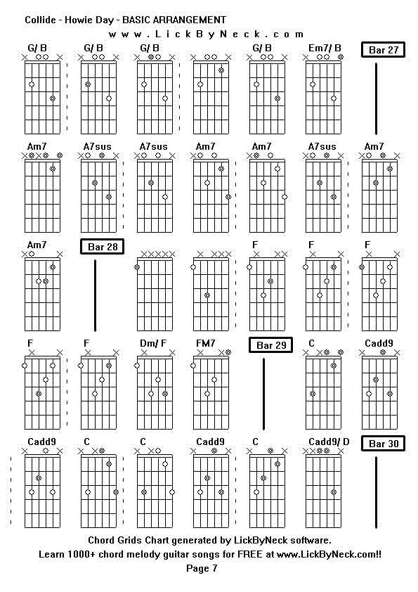 Chord Grids Chart of chord melody fingerstyle guitar song-Collide - Howie Day - BASIC ARRANGEMENT,generated by LickByNeck software.